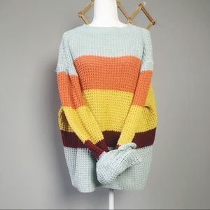 Waffle Knit Oversized Striped Multicolor Sweater
